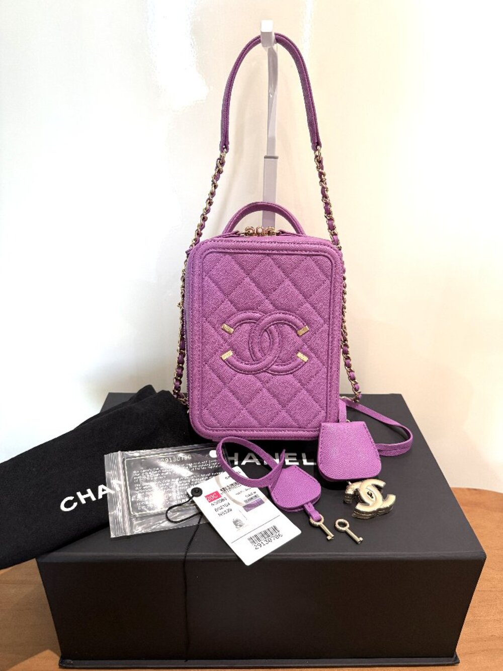 Chanel Caviar Quilted CC North South Filigree Vanity Case Purple